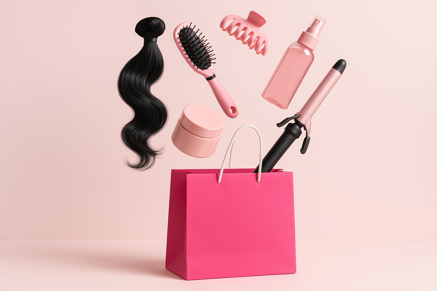 Refine by changing items to hair bundle, brush, hair clip, shampoo bottle, conditioner jar, pray bottle, curling iron 