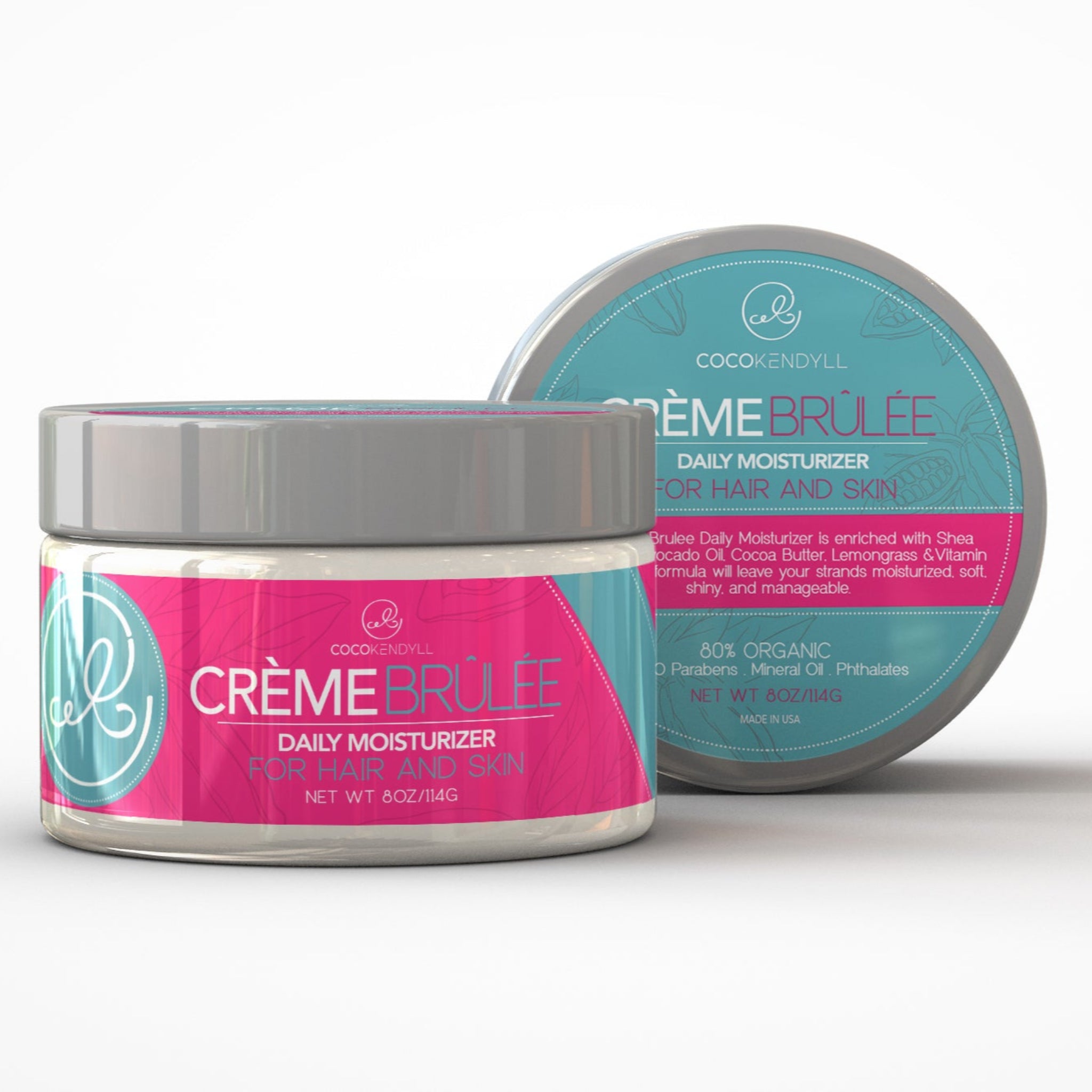 Coco Kendyll Crème Brûlée Daily Moisturizer made with kokum, shea, mango seed, and calendula butters. 
Rich 8oz jar for hair & skin hydration.